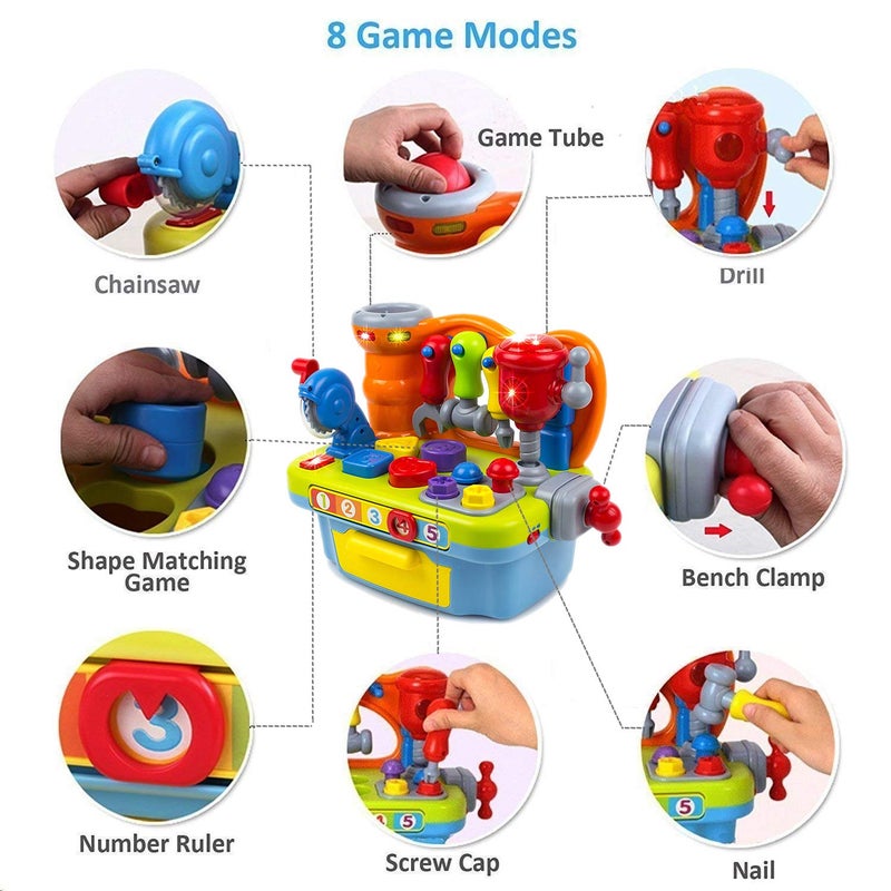 Yiosion Musical Learning Tool Workbench Work Bench Toy Activity Center for Kids with Shape Sorter - Image 2